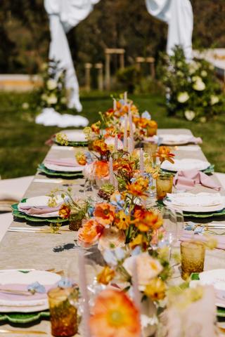 table set for a wedding outside