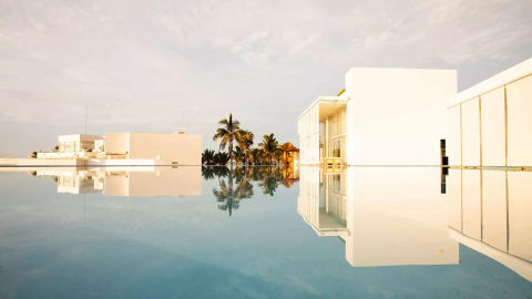 A pool surrounding part of the exterior of Viceroy Los Cabos