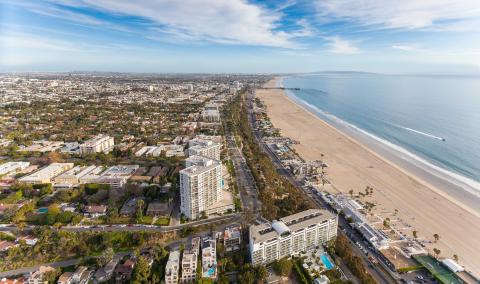 Overhead view of Santa Monica beach