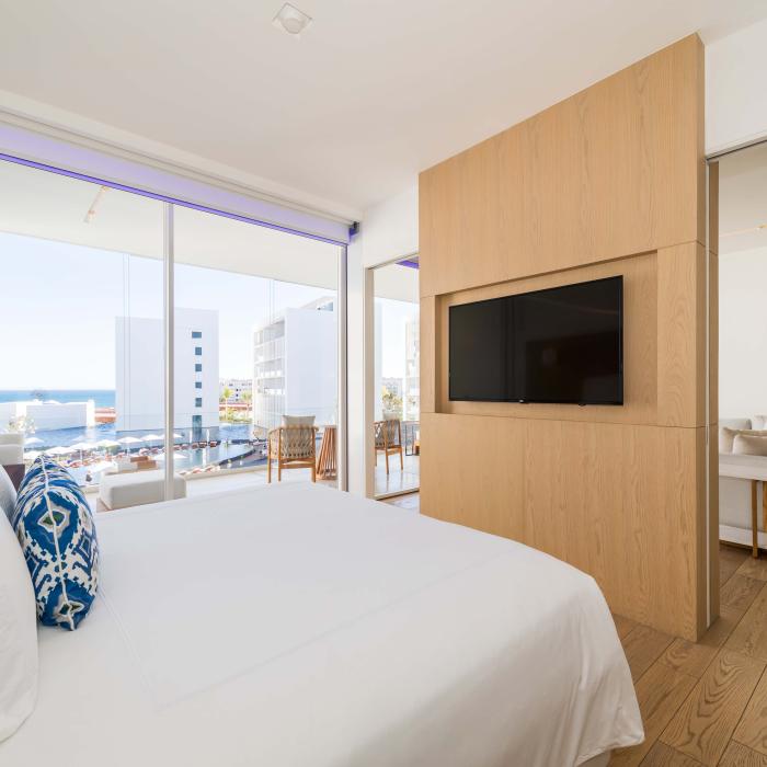 interior view of bedroom with TV 