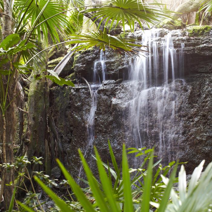 A rock waterfall near the Wayak Spa at Viceroy Riviera Maya