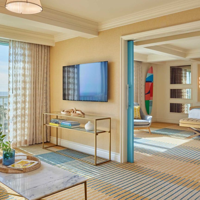 An accessible suite with a balcony view of Santa Monica beach
