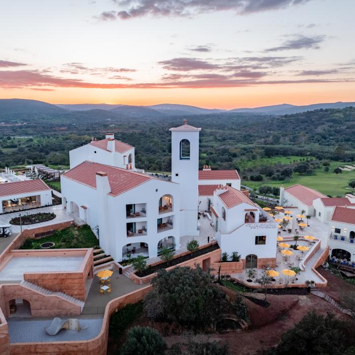 aeriel view of ombria algarve with golf course in background