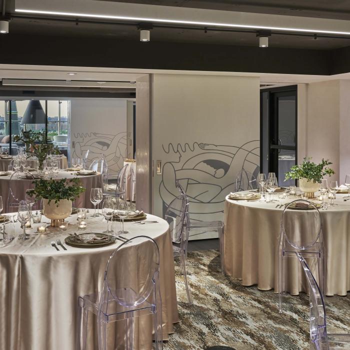 The Belmont room at Hotel Zena, arranged for a dinner and reception