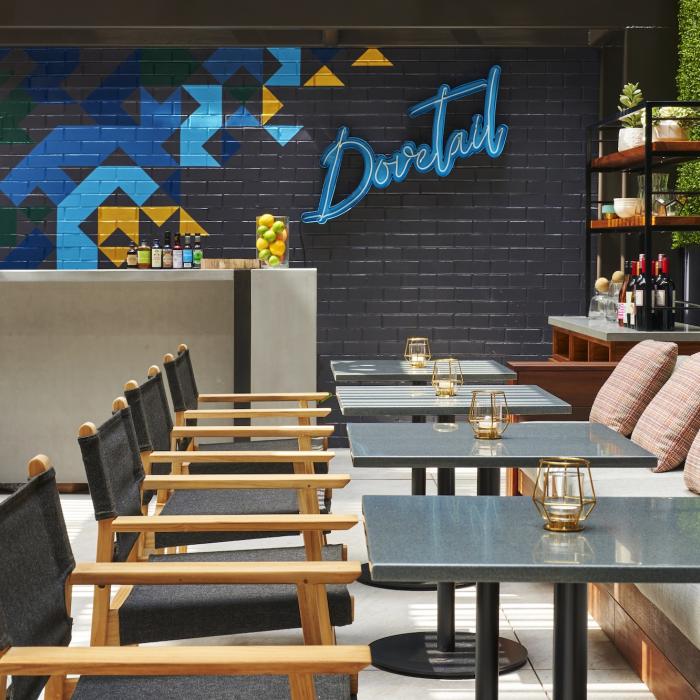 The outdoor patio at Dovetail restaurant