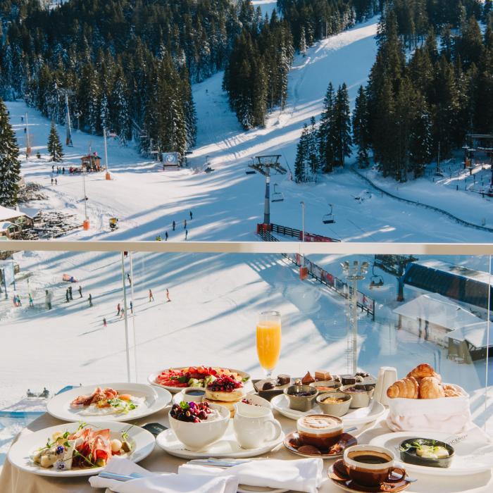 A traditional lunch spread overlooking the ski hill.