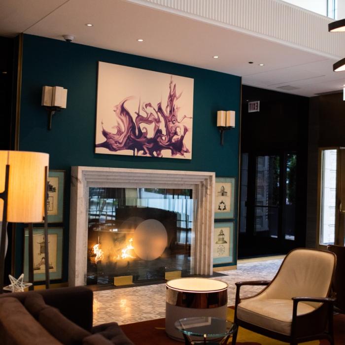 The chic and cozy lobby of the Viceroy Chicago Hotel.