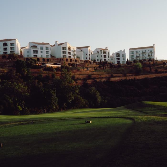 View from a golf green of Viceroy at Ombria Algarve, up on a hill