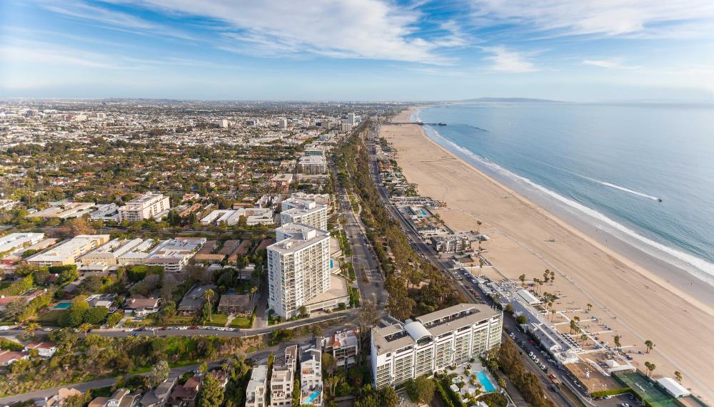 Overhead view of Santa Monica beach 