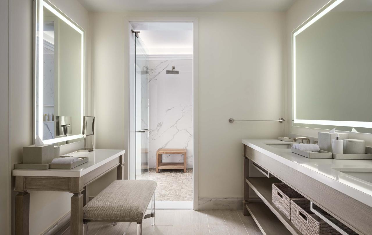 Bathroom with a double sink vanity and make-up vanity