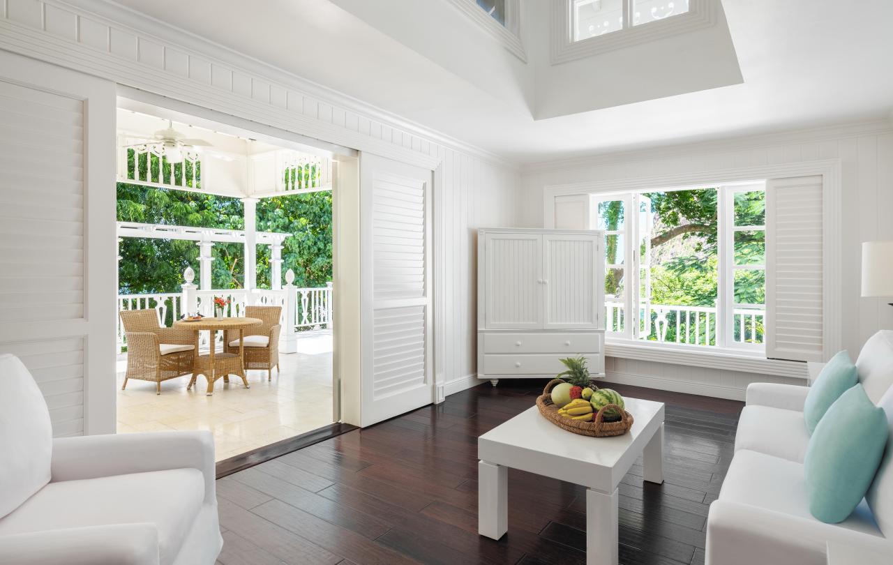 Living room with view of patio