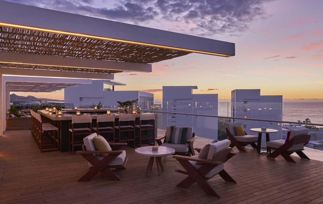 A patio during sunset at Los Cabos