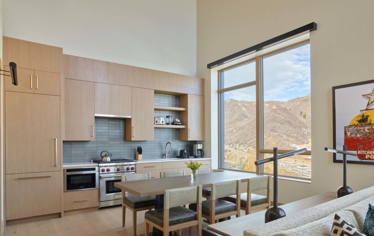 The kitchen space in a Cirque Two Bedroom Penthouse Loft at Viceroy Snowmass
