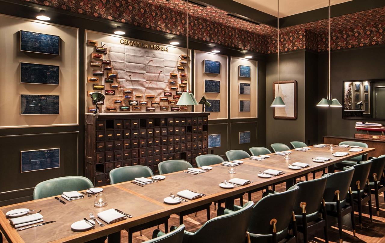 A long dining table in a private dining alcove
