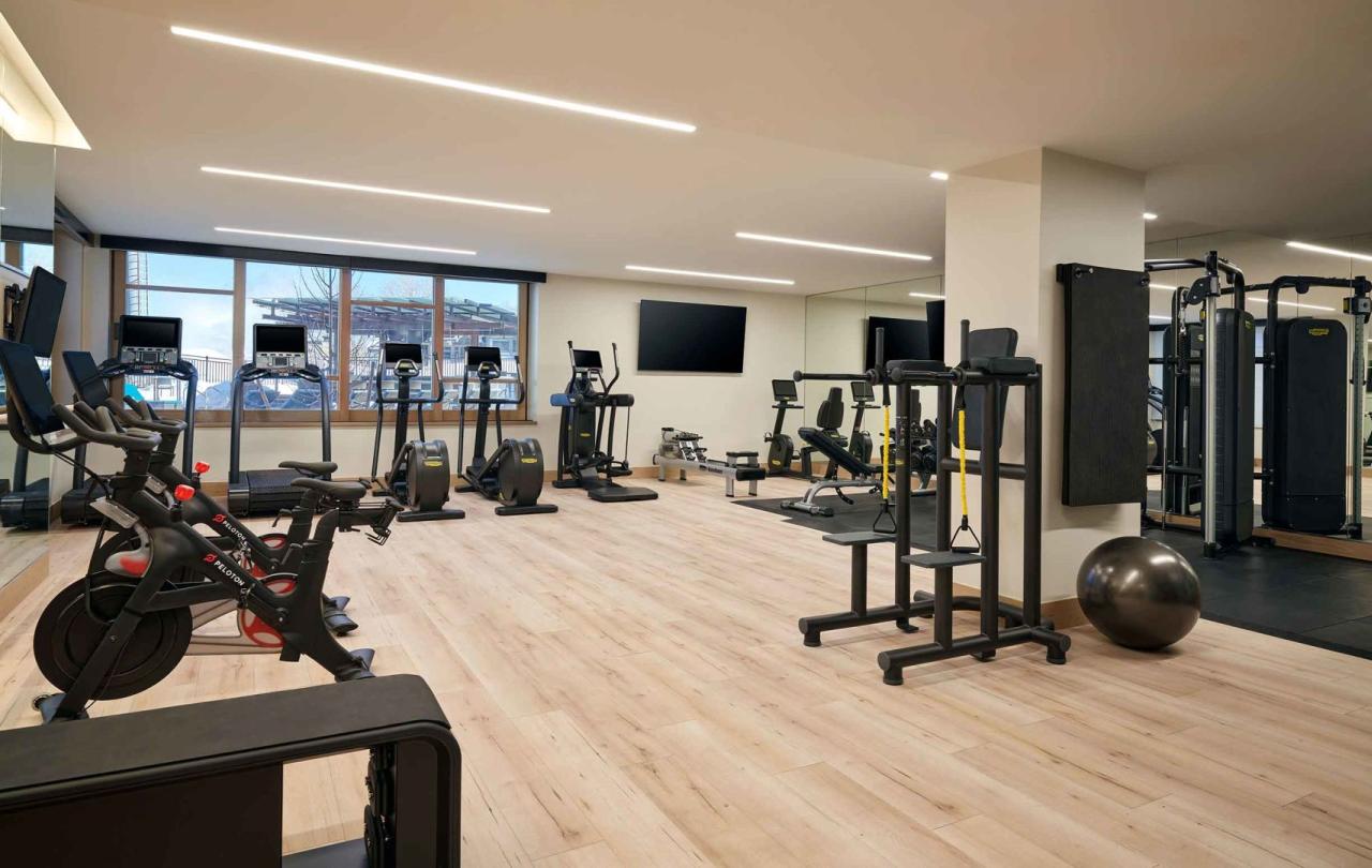 Gym interior featuring cardio and weight lifting equipment