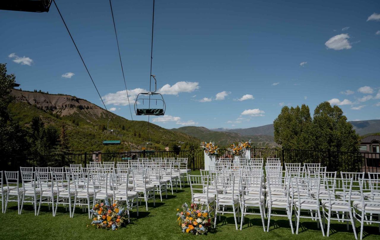 Viceroy Snowmass outdoor wedding venue with gondolas passing over head