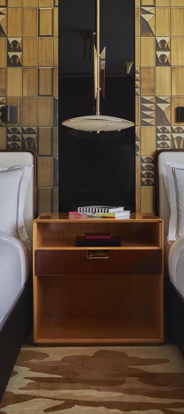 interior view of beds in Deluxe Queen Queen room at Viceroy Chicago