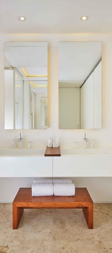 double sink vanity in bathroom