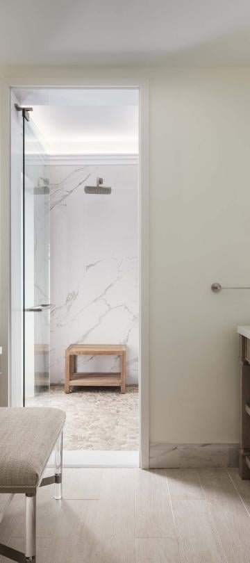 Bathroom with a double sink vanity and make-up vanity