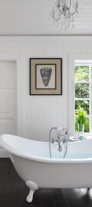bathroom with long vanity and tyb