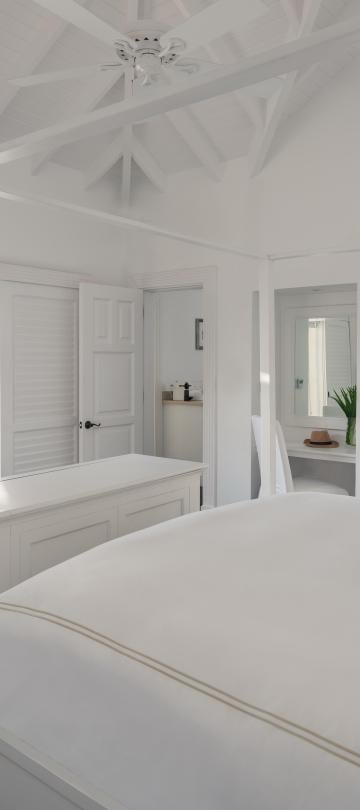 White bedroom with king bed