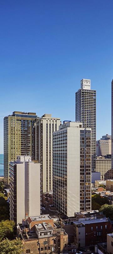 A view of Chicago skyscrapers from a room at Viceroy Chicago