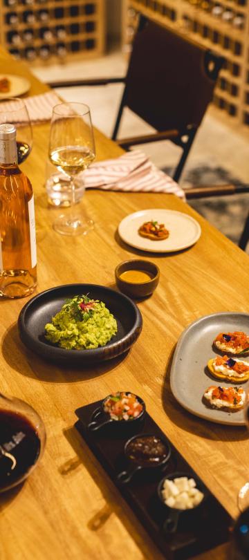 A dinner spread in the Wine Bar at Los Cabos