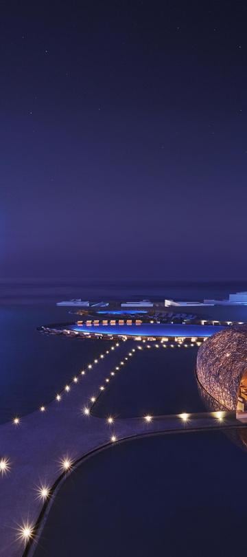 An aerial view of the Nido nest at night