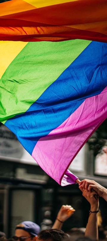 A large pride flag for WorldPride 2025