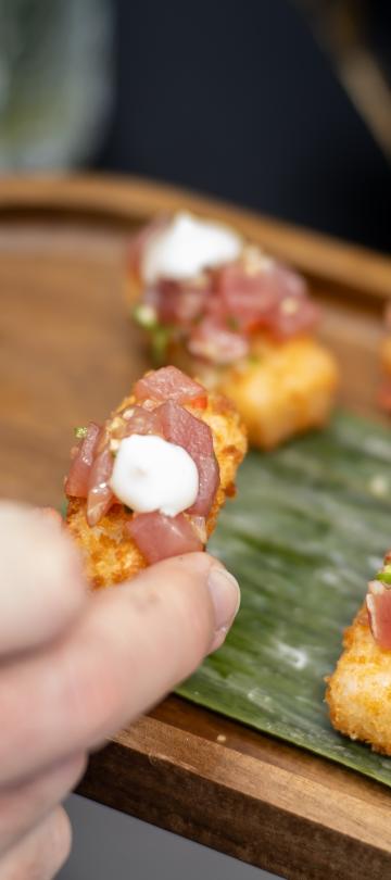 A tray of croquette appetizers at Pandan