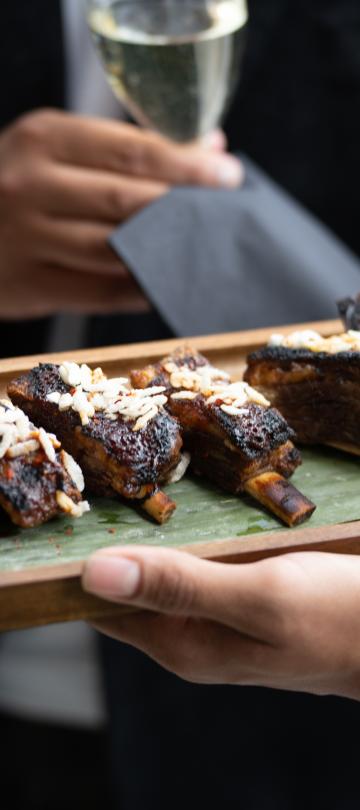 A tray of short rib appetizers at Pandan