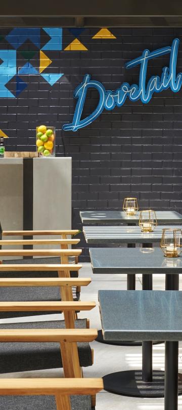 The outdoor patio at Dovetail restaurant