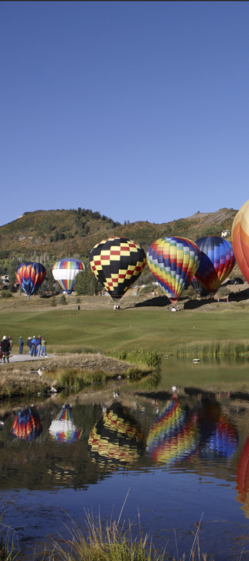 Hot air baloons float in the air, while others prepare to lift off.