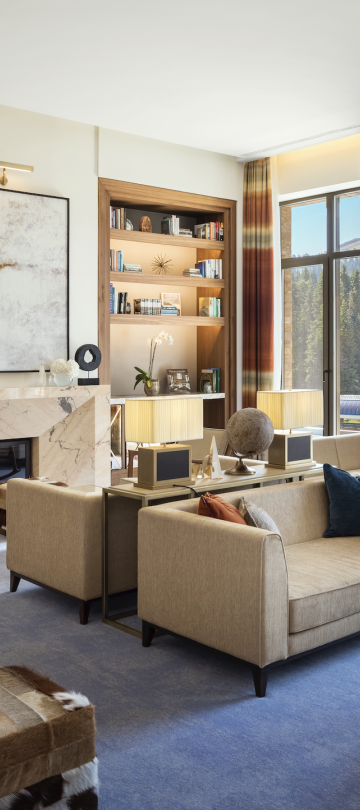 the interior of The Library lounge at the Viceroy Kopaonik Serbia luxury hotel. 