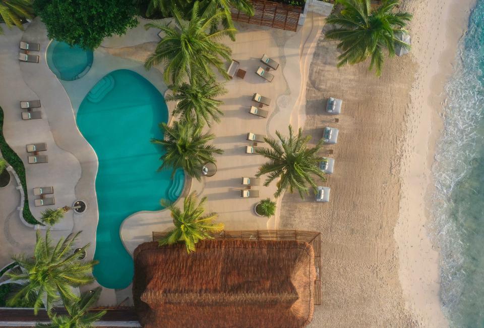 aerial view of Riviera Maya pool and beach 