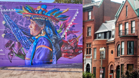 Mural of a woman on the side of a building