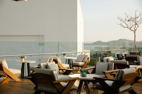 An empty Cielomar Rooftop patio ready for an event at Los Cabos