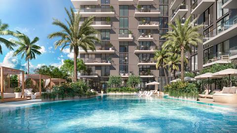 The palm-tree lined pool at Viceroy Residences Aventura