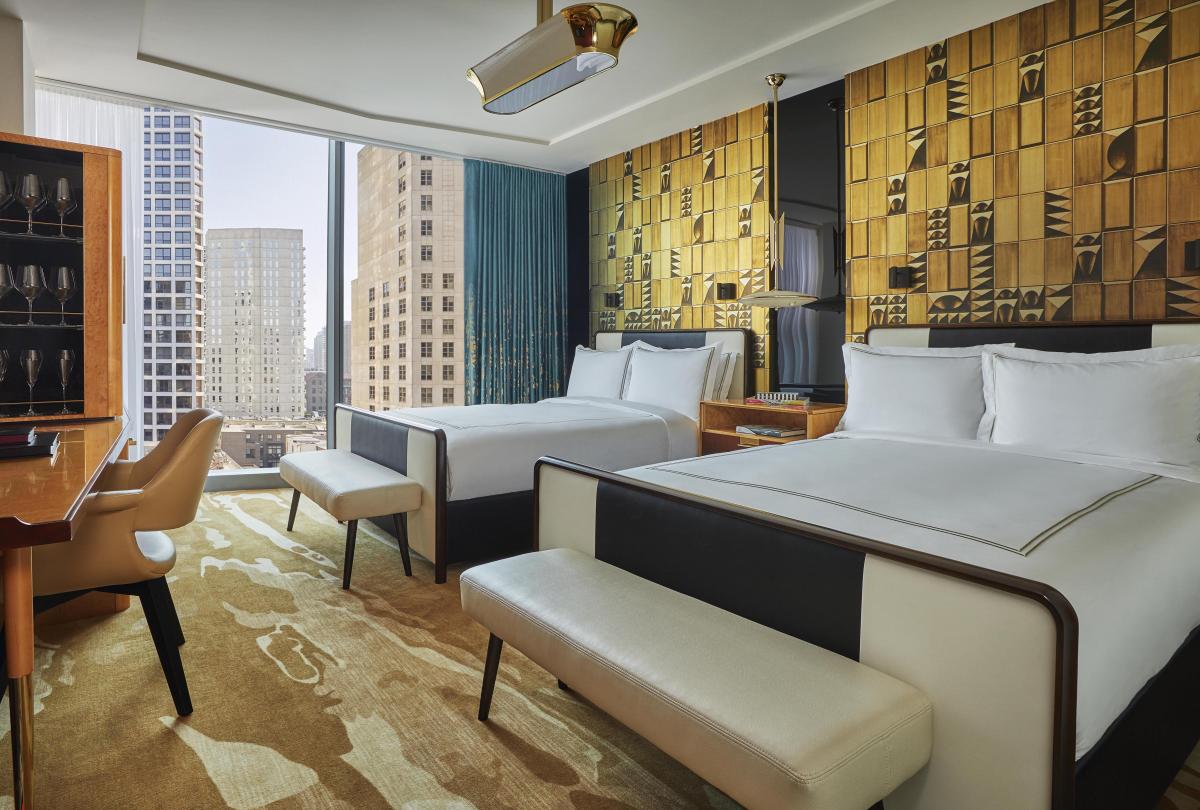 interior view of Deluxe Queen Queen room at Viceroy Chicago