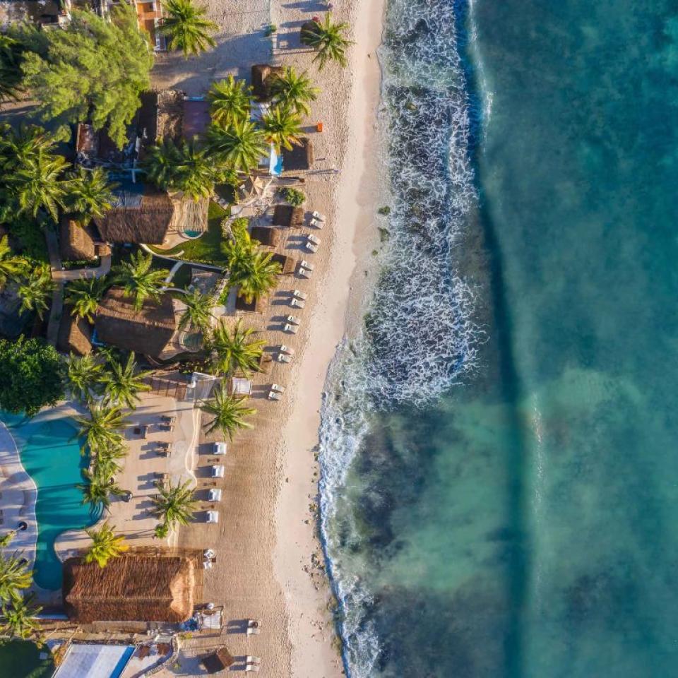 Aerial view of the beach at Viceroy Riviera Maya