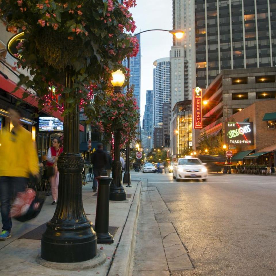 A streetscape view of Chicago