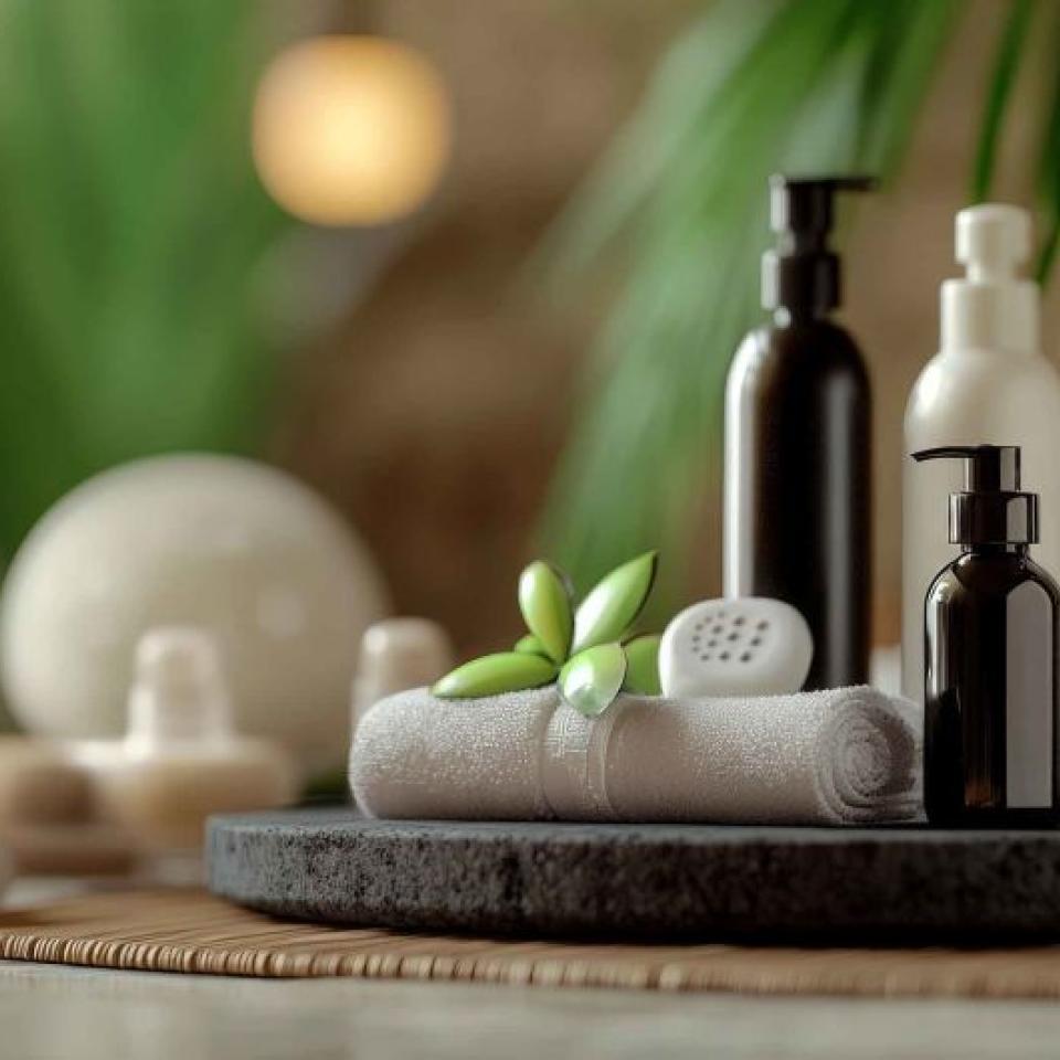 Luxury bath amenities on a tray