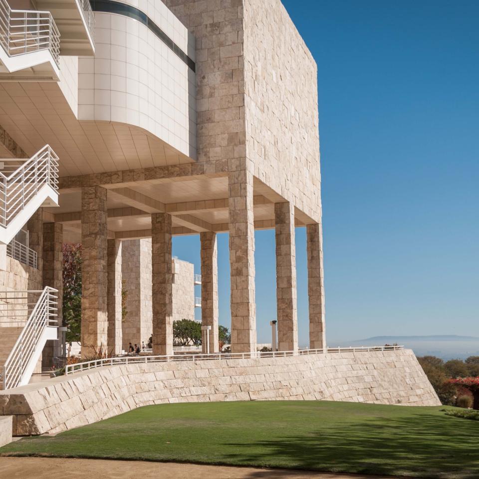 An architecturally beautiful sandstone house on a hill in Santa Monica