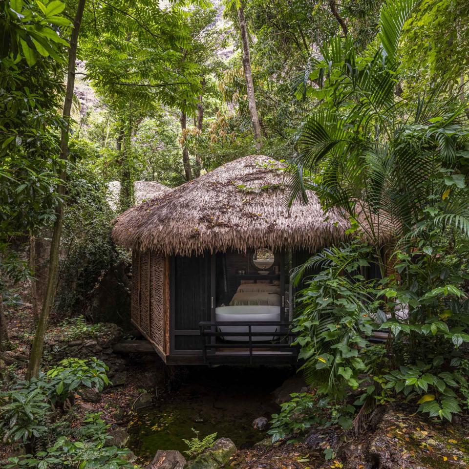 A jungle hut used for spa treatments at Sugar Beach, a Viceroy Resort