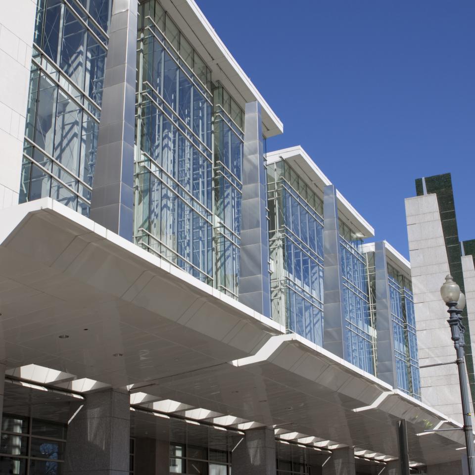 The exterior of the Walter E Washington Convention Center in Washington DC