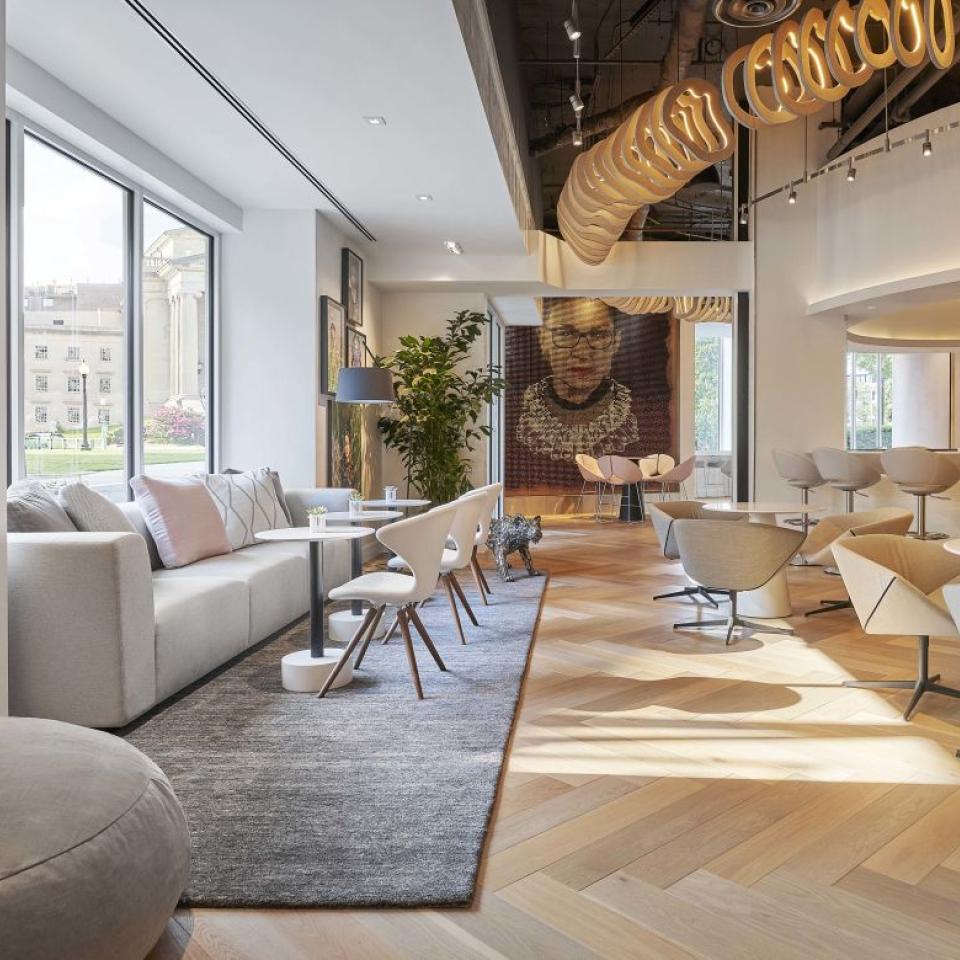 An interior view of comfortable seating at Hotel Zena