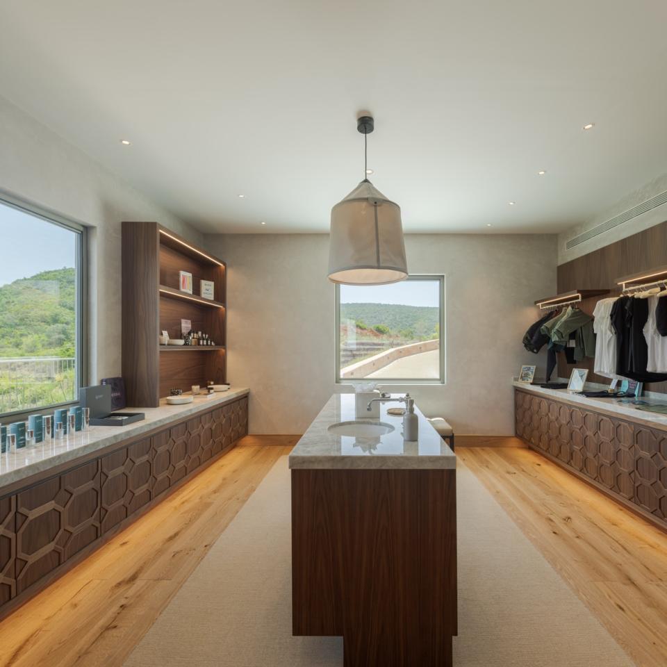The calming interior of the spa shop at Viceroy Ombria Algarve.