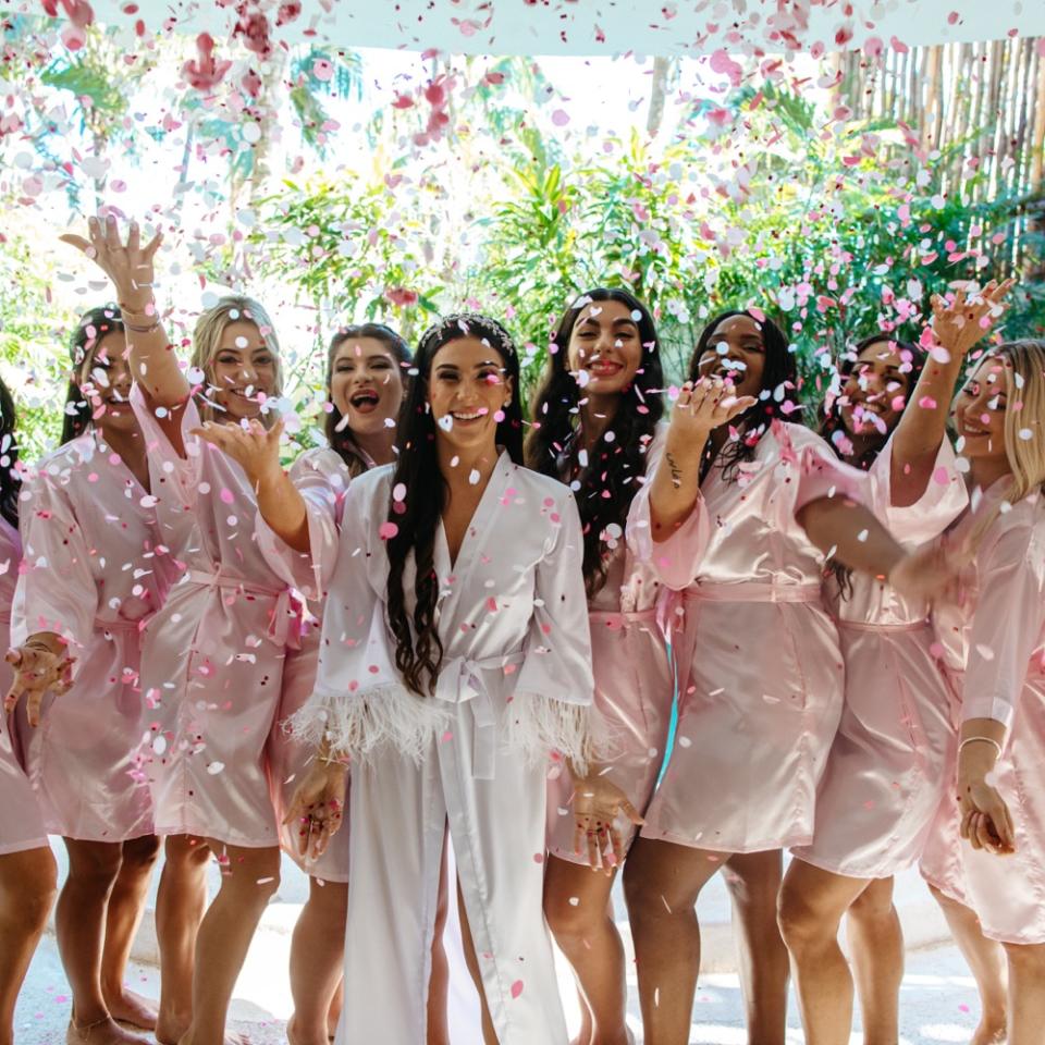 Bridesmaids celebrating the bride