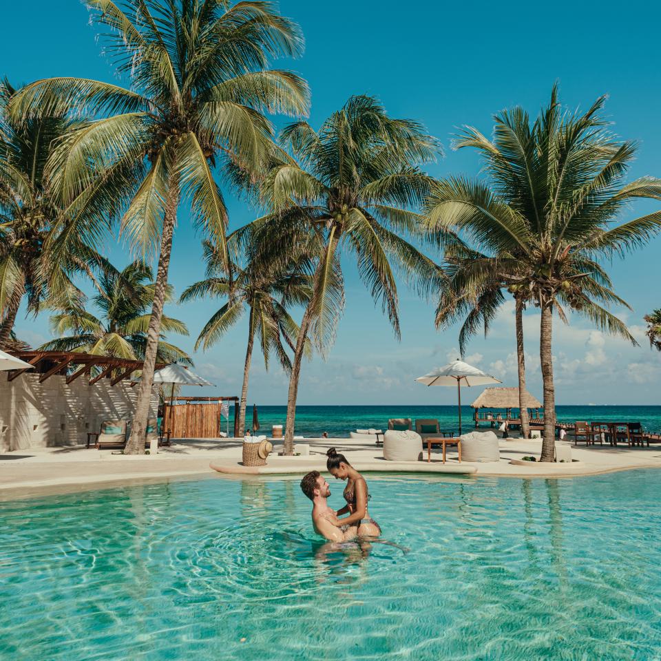 A couple in a pool 