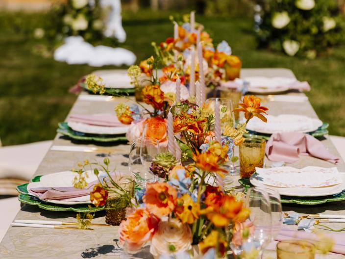 table set for a wedding outside